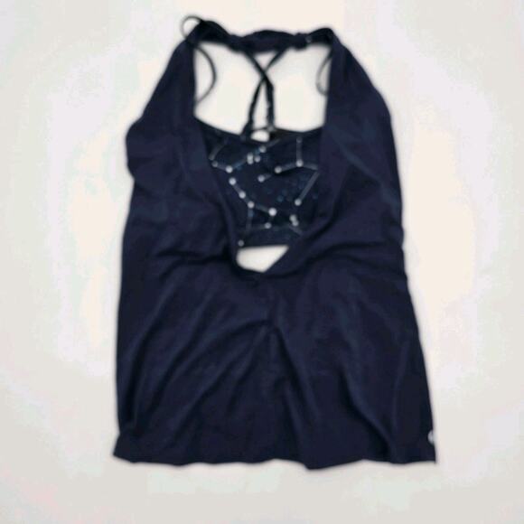 Popflex Tank Top Womens Small Blue Built In Shelf Bra Strappy Constellation - Picture 1 of 11